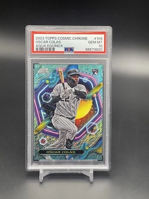 2023 Topps Cosmic Chrome Oscar Colas Aqua Equinox /199 #104 RC PSA 10 Pop 4 - Image 1 of 3