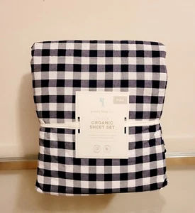 Pottery Barn Kids Check Organic Sheet Set FULL Navy Checkered NEW - Picture 1 of 2