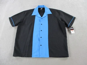 Be Retro Shirt Mens Extra Large Black Blue Bowling Camp Button Up Colorblock USA - Picture 1 of 10