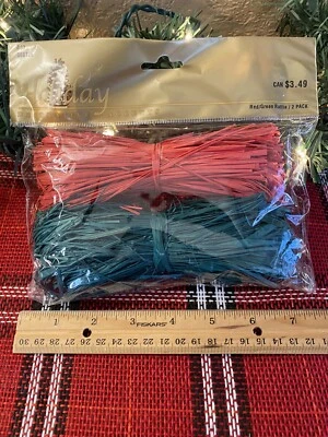 Raffia String Ribbon Green Red  NEW in package1980s CHRISTMAS Craft Wrap Wreath - Image 1 of 4