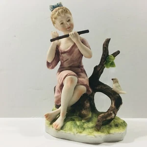 Lefton China Antique Hand Painted "Flutist Player Girl" (KW 7454) Figurine  - Picture 1 of 12