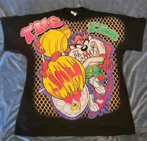 Vintage Looney Tunes TAZ AOP SHIRT XL Single Stitch REPRINT Basketball Jam It - Picture 1 of 8
