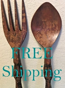 VTG 12” Wood Fork & Spoon Tiki Totem Kitchen Wall Art Wood Carving (Philippines) - Picture 1 of 15