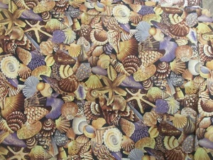 SHELL purple brown Gone Fishin Hoffman International Fabric panel 128" X 32" - Picture 1 of 6