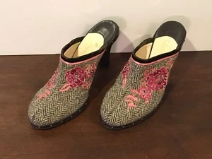 Cole Haan Floral Tweed Brown Studded Mules Sz. 9.5 - Picture 1 of 9