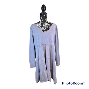 BP Nordstrom Gray Tiered Tiered Long Sleeve Knit Dress Babydoll 90s Plus 3X - Picture 1 of 11
