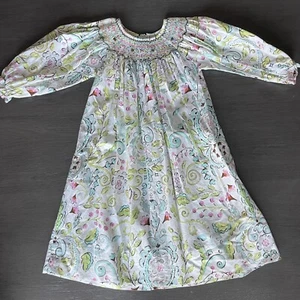 Le' Za Me Girls Smocked Bishop Dress 100% Cotton Paisley 4 Long Sleeve - Picture 1 of 4