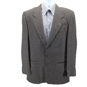 Bachrach Vintage Blazer 52L Made in Italy Brown Check Wool 2 Button 90s Menswear - Picture 1 of 13