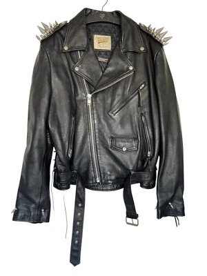 Chaqueta de Cuero Vintage Chaqueta de Motociclista con Puntas Punk Metal Gótico Foto 1 de 4