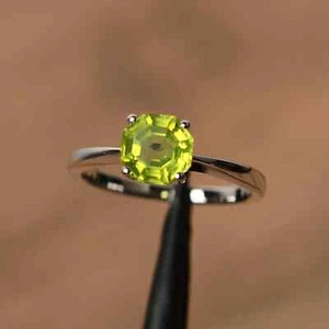 Solitaire Ringe Einzigartig Verlobung Natürlich Peridot Oktagon Schliff - Bild 1 von 4
