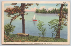 Postal Saludos desde Silver Lake Hope Nueva Jersey Lino Velero en el Agua - Imagen 1 de 2