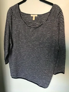 Eileen Fisher Blue/White Stripe Square Neck Sweater - No Pocket - Size L - Picture 1 of 5