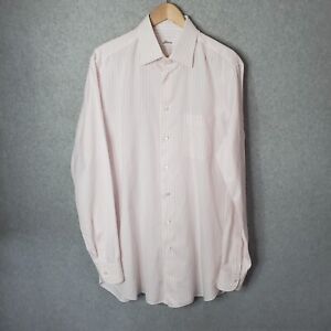 Brioni Shirt Long Sleeve Button Up Men's Size 17.5/44 Pink White Striped Italy