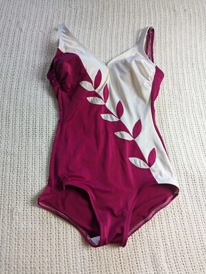 复古 20 世纪 60 年代 DeWeese Design 紫红色和白色泳装,尺寸 L 12/34VTG — 第 1/4 张图片