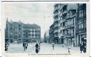 Spain Gijon Plaza del Generalísimo Calle de San Bernardo 1947 blue tone postcard - Picture 1 of 5