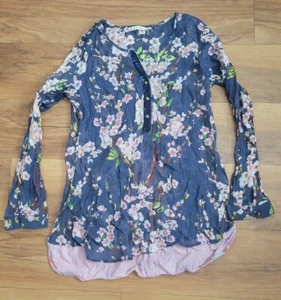 Weiche Umrandung blaue Bluse Blumendruck Oberteil Knopfleiste Größe Medium Viskose-Mischung - Bild 1 von 3