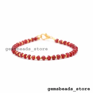 Rubin Korund Rondell facettiert 3-4 mm Edelstein Perlen Armband Schmuck 7 Zoll - Bild 1 von 8
