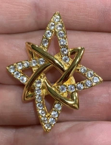 Vintage Signed Monet Brooch Pin Atomic Star Modern Clear Rhinestone Gold Tone - Picture 1 of 6