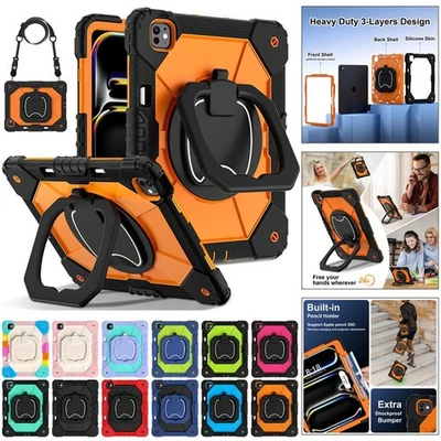 For iPad Pro Air 11 13" M2 M3 M4 M5 2025 hard back hard silicon full case +strap - Image 1 of 4