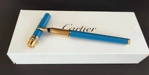 vintage Cartier Trinity fountain pen Gold nib F 18K 750 blue Lacquer RARE - Picture 1 of 4