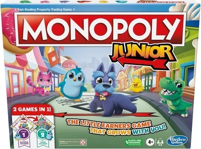Monopoly Junior Board Game, 2-Sided Gameboard, 2 Games in 1, Monopoly Game for Y - Image 1 of 3