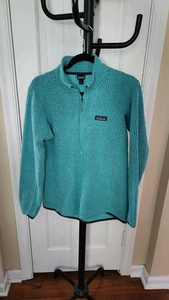Patagonia Sweater Womens Large Quiet Ride Hoody Green Fleece 1/2 Zipper - Picture 1 of 9