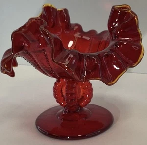 Vintage Fenton For LG Wright Glass Beaded Panels Ruby Red 4 7/8" Compote - Picture 1 of 6