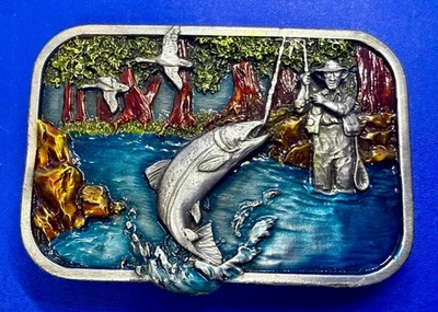 Trout Fly Fishing Fisherman Sportsman Vintage 1982 Siskiyou Belt Buckle M-10 - Image 1 of 4