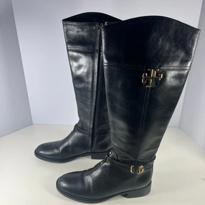 Botas de equitación altas Tory Burch Eloise para mujer 7M cuero negro hasta la rodilla ecuestres Foto 1 de 4