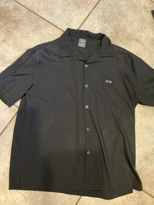 Vintage Oakley Software Metal Button Logo Black Polo Golf Shirt L - Bild 1 von 3