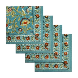 Blue and Red Indian Handmade Blockprinted Cotton Napkin For Dinning,Home Decor - Picture 1 of 8