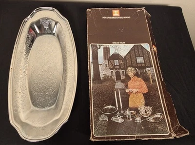 ✨ Vintage Irvinware Chrome Bread & Serving Tray w/ Original Box – Floral Baroque - Image 1 of 4