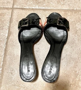 Burberry Vintage Women's Black Patent Leather Slide Sandals with Buckle Size 37 - Picture 1 of 11