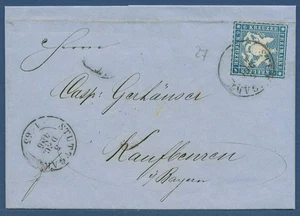 Württemberg Faltbrief mit 6 Kreuzer 27 a, K 2 STUTTGART n. Kaufbeuren (X41523) - Bild 1 von 2