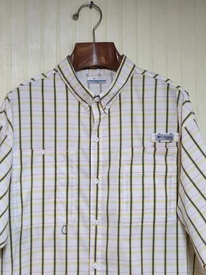 Camisa Columbia PFG Para Hombres 2XL Amarilla Blanca A Cuadros Omni-Sombra Ventilada Espalda Pesca Foto 1 de 4