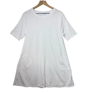 Fresh Produce T-Shirt Dress Pockets White Short Sleeve Made In USA Size L - Picture 1 of 10