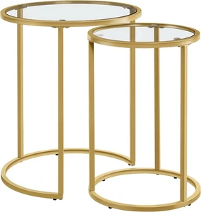 Gold Round End Table Set of 2 Modern Glass Nesting Coffee Side Tables Small Spac - Picture 1 of 11