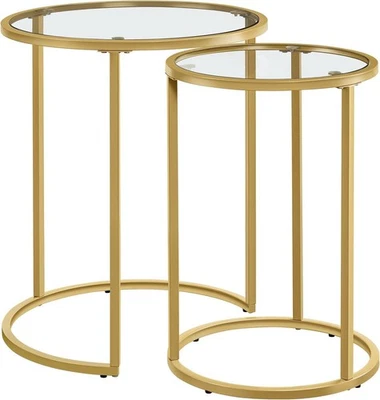 Gold Round End Table Set of 2 Modern Glass Nesting Coffee Side Tables Small Spac - Image 1 of 4