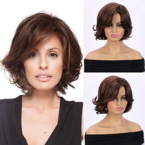 12" Women Short Wig Lady Brown Ombre Resistant Synthetic Hair Party Cospay - Picture 1 of 14