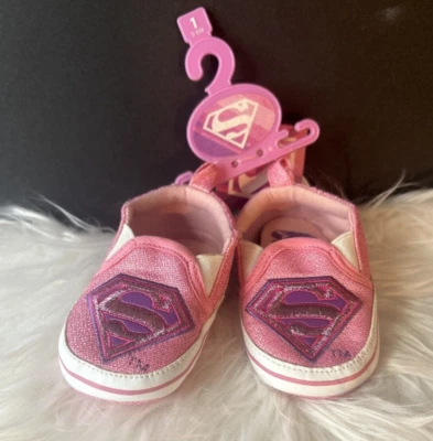 SUPER GIRLS Soft Sneakers Pink Canvas Crib Shoes/Booties Slip On, 3-6MO, NWT - Image 1 of 3