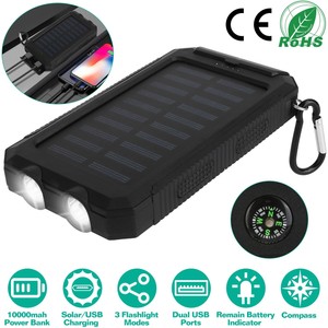 Emergency Solar Power Bank Dual USB Output External Battery Charger Flash Light