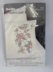 Bucilla Special Edition Pair Pillowcases Embroidery Floral Spray Butterflies - Picture 1 of 2