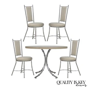 Vintage Hollywood Regency Chrome Metal Faux Bamboo Dining Kitchen Set - 5 Pc Set - Picture 1 of 10