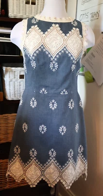 SWEET Alice + Olivia Embroidery Womens Dress Blue Denim and IvorySZ 6 Cotton - Image 1 of 4