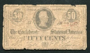 1863 50 CENTS CSA CONFEDERATE STATES OF AMERICA CURRENCY NOTE  - Picture 1 of 2