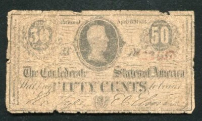 1863 50 CENTS CSA CONFEDERATE STATES OF AMERICA CURRENCY NOTE  - Image 1 of 2