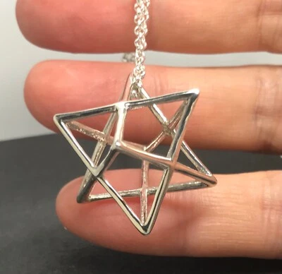 Merkaba star Sterling Silver Pendant, necklace, long (30") Chain, New. Gift box. - Изображение 1 из 4