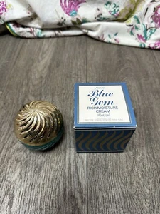 Vintage Avon Blue Gem Glass Vanity Jar With 146ml Rich Moisture Cream - Boxed - Picture 1 of 5