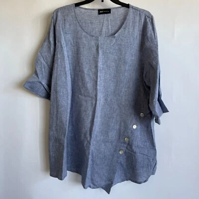 Jones New York Women Linen/Cotton Tunic Top with Asymmetric Button Detail Casual - Image 1 of 4