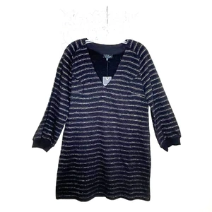 LUCKY BRAND Women's MEDIUM M Tunic Top Dress BLACK V-Neck Long Sleeves NWT - Picture 1 of 16